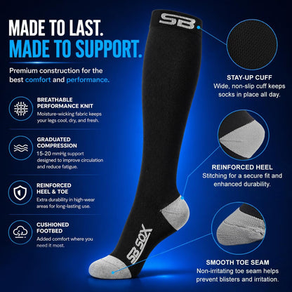 3-Pair Compression Socks (15-20mmHg)