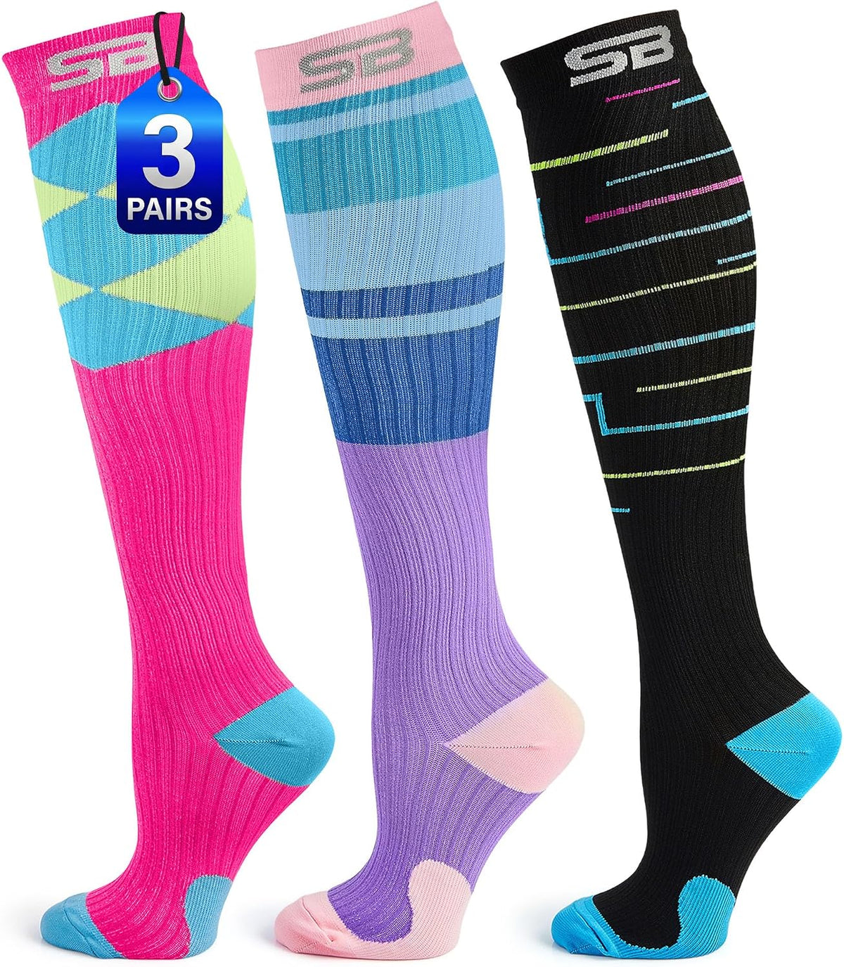 3-Pair Compression Socks (15-20mmHg)