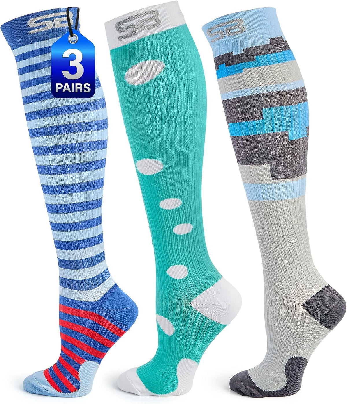 3-Pair Compression Socks (15-20mmHg)