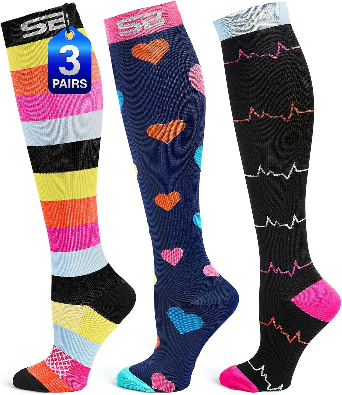 3-Pair Compression Socks (15-20mmHg)