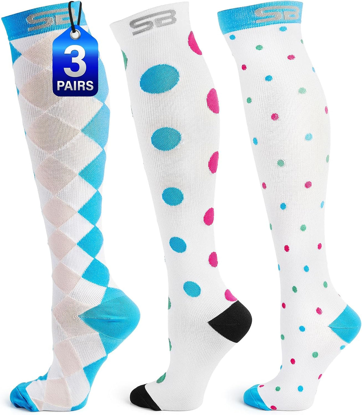3-Pair Compression Socks (15-20mmHg)