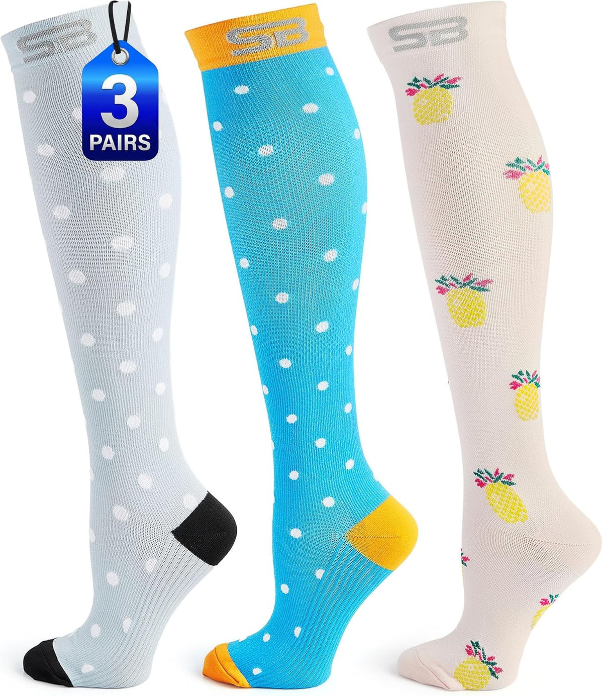 3-Pair Compression Socks (15-20mmHg)