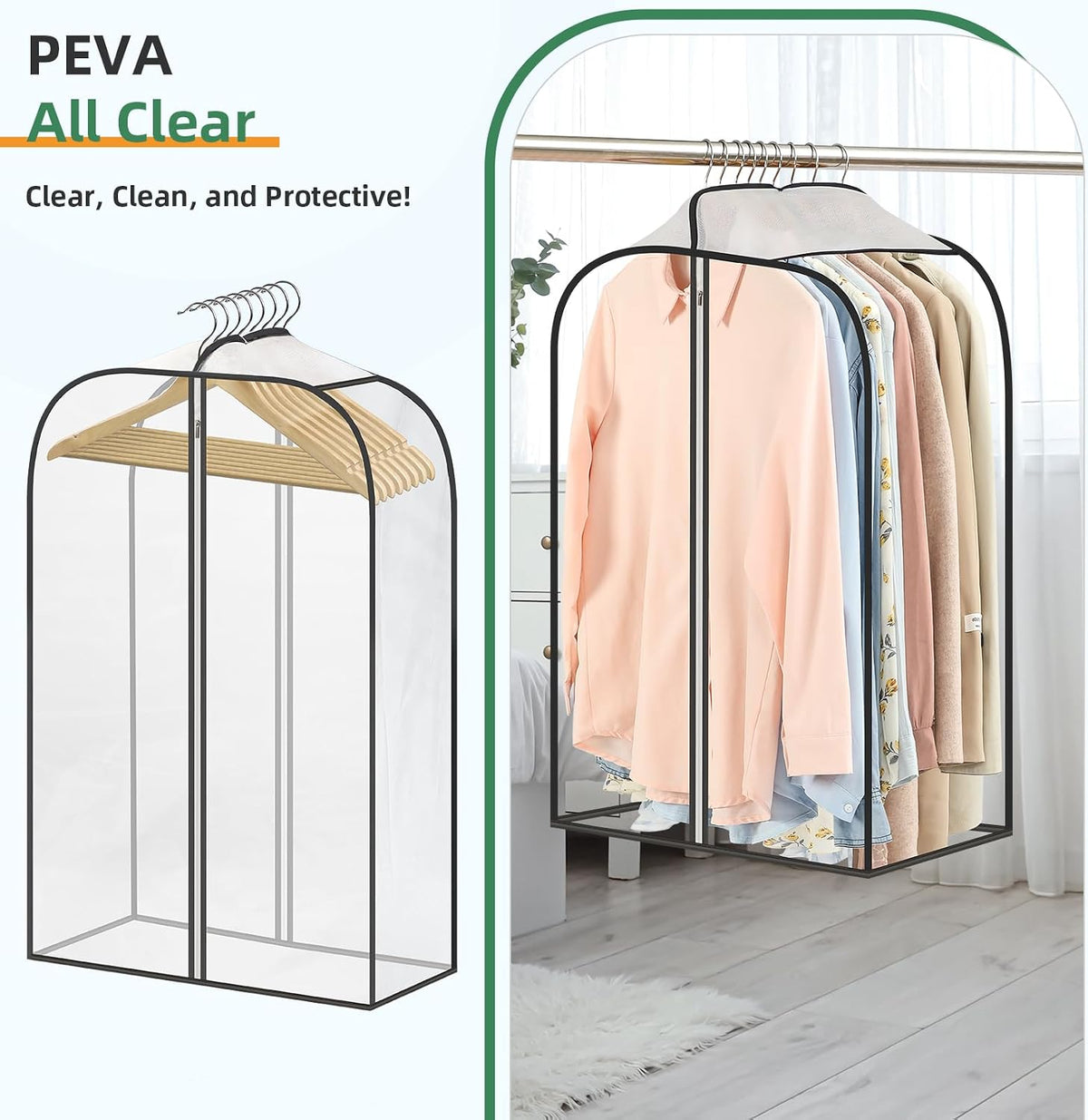 LANDNEOO 6 Pack Clear Garment Bags for Hanging Clothes with Zippers on Double Sides - 10'' Clothes Storage for Coat, Dress, and Fur in Closet - 40'' Long Suit Bags