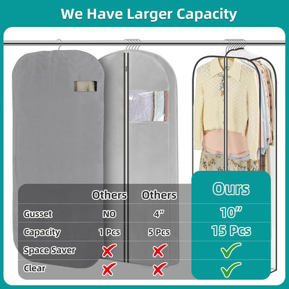 LANDNEOO 6 Pack Clear Garment Bags for Hanging Clothes with Zippers on Double Sides - 10'' Clothes Storage for Coat, Dress, and Fur in Closet - 40'' Long Suit Bags
