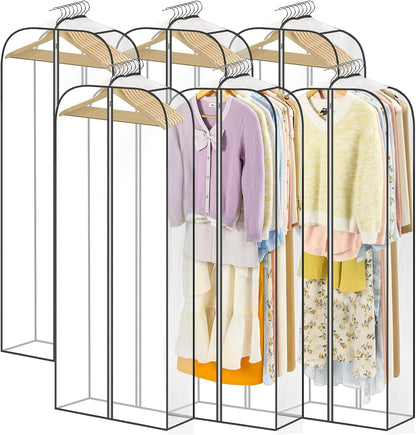 LANDNEOO 6 Pack Clear Garment Bags for Hanging Clothes with Zippers on Double Sides - 10'' Clothes Storage for Coat, Dress, and Fur in Closet - 40'' Long Suit Bags