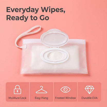 2Pcs White Baby Wipe Case Travel Holder Keeps Wipes Moist Set of Wet Diaper Wipes Holders Cases Portable Travel On The Go Refillable Dispenser Container Waterproof Wipe Container with Sealed Diapering
