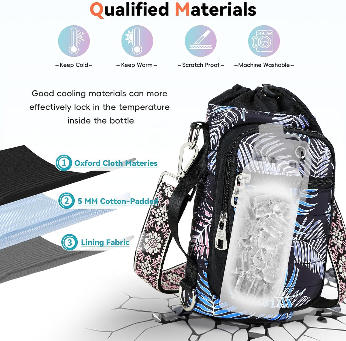 Water Bottle Carrier Bag with Strap Phone Pocket for Walking, Hiking, Cycling