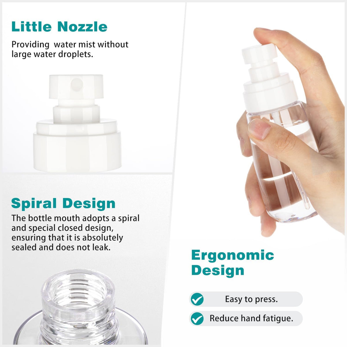 Fine Mist Travel Spray Bottles, Refillable Cosmetic Containers