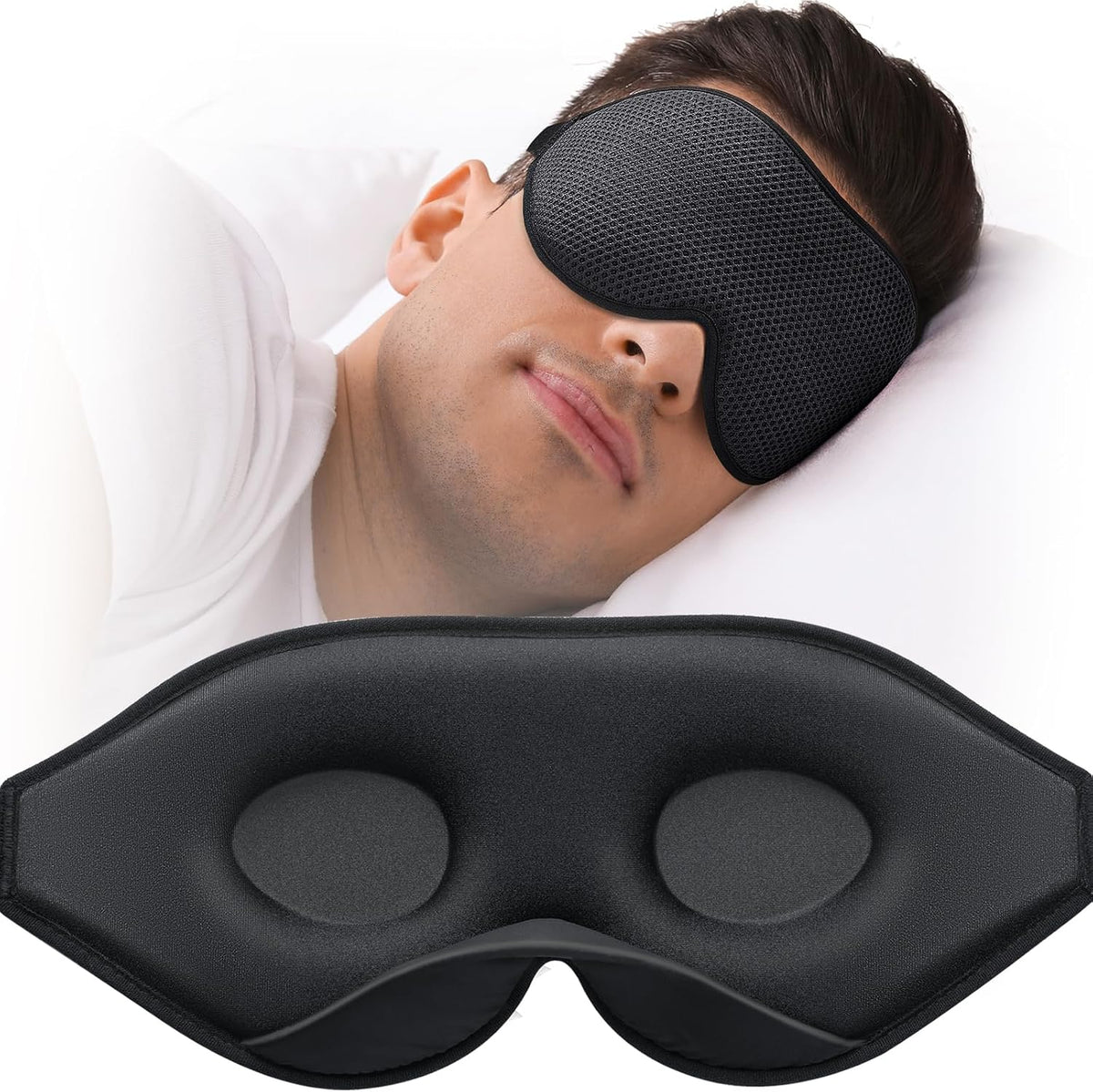 MABAO Sleep Mask for Side Sleeper, Eye Mask for Sleeping Women Men, Black
