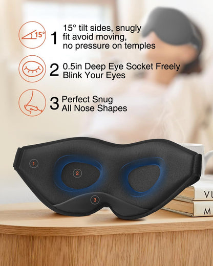 MABAO Sleep Mask for Side Sleeper, Eye Mask for Sleeping Women Men, Black