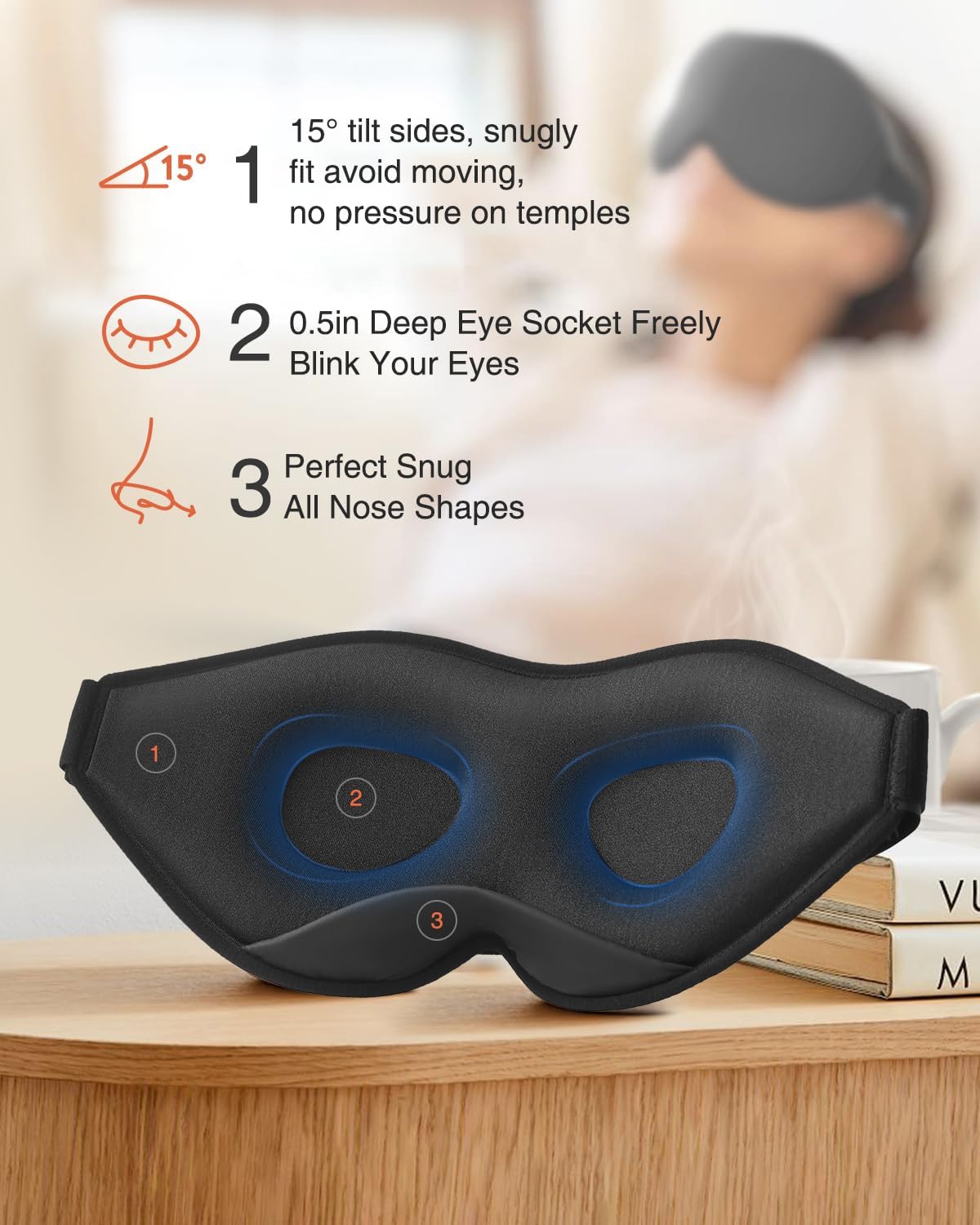 MABAO Sleep Mask for Side Sleeper, Eye Mask for Sleeping Women Men, Black