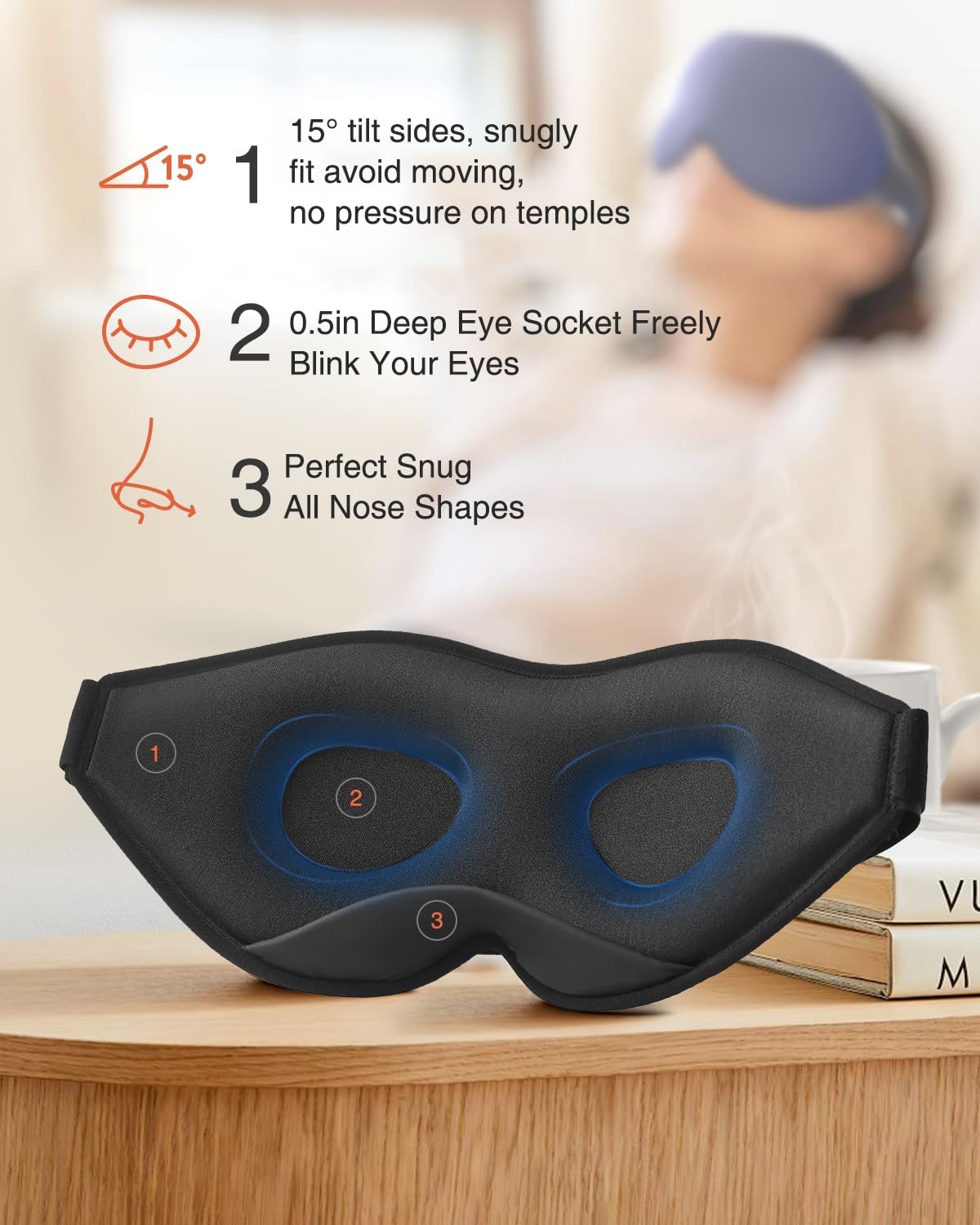 MABAO Sleep Mask for Side Sleeper, Eye Mask for Sleeping Women Men, Black