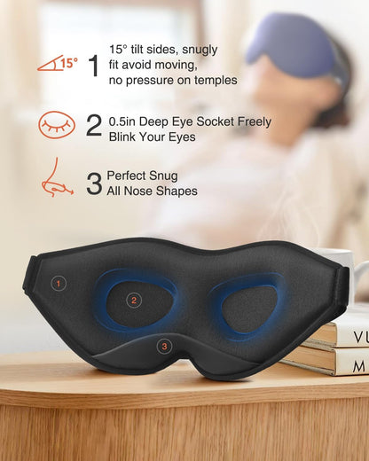 MABAO Sleep Mask for Side Sleeper, Eye Mask for Sleeping Women Men, Black