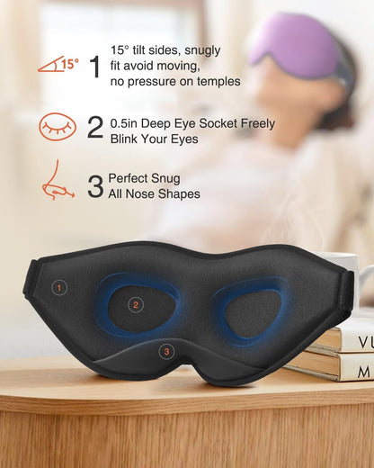 MABAO Sleep Mask for Side Sleeper, Eye Mask for Sleeping Women Men, Black
