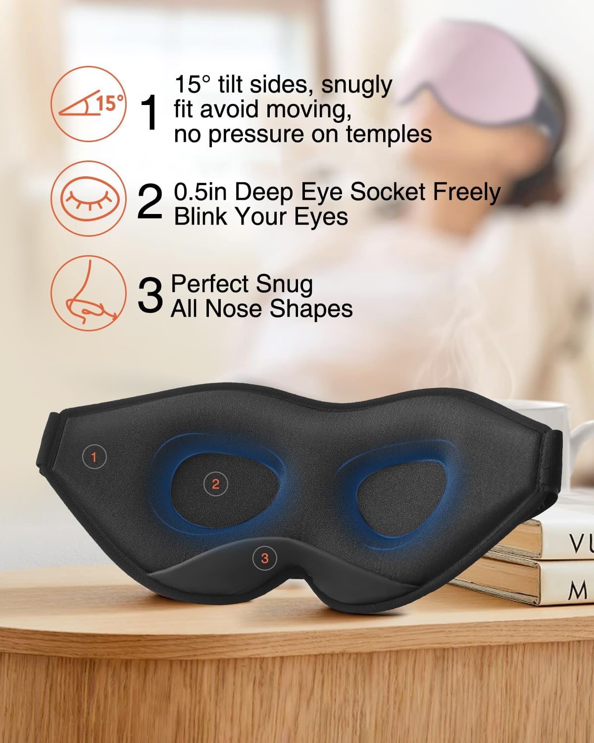 MABAO Sleep Mask for Side Sleeper, Eye Mask for Sleeping Women Men, Black