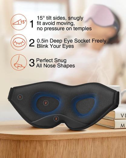 MABAO Sleep Mask for Side Sleeper, Eye Mask for Sleeping Women Men, Black
