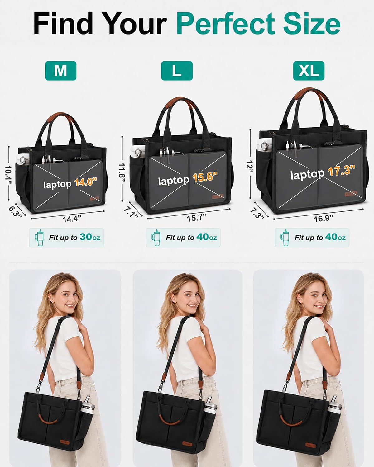 Womens Canvas Tote Bag Purse with Individual Compartment, Zipper Top, Reinforced Bottom & Luggage Sleeve