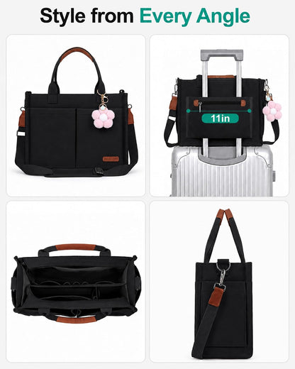 Womens Canvas Tote Bag Purse with Individual Compartment, Zipper Top, Reinforced Bottom & Luggage Sleeve