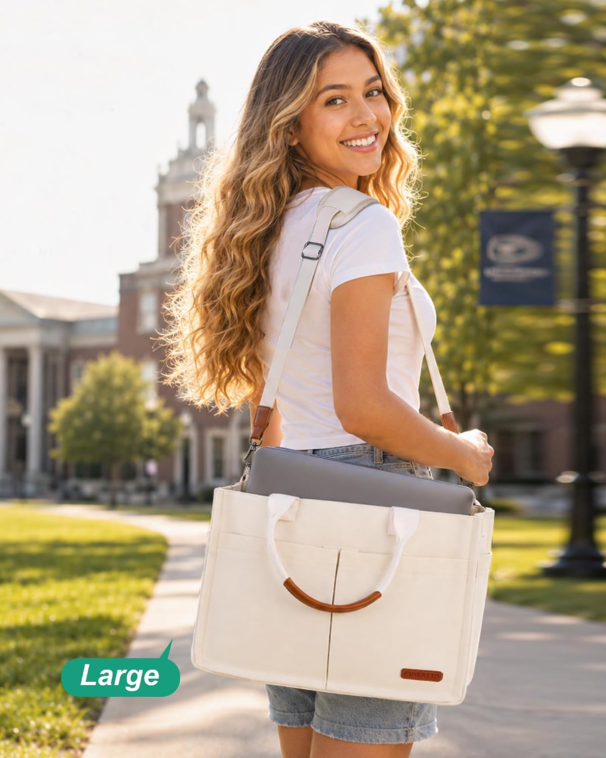 Womens Canvas Tote Bag Purse with Individual Compartment, Zipper Top, Reinforced Bottom & Luggage Sleeve
