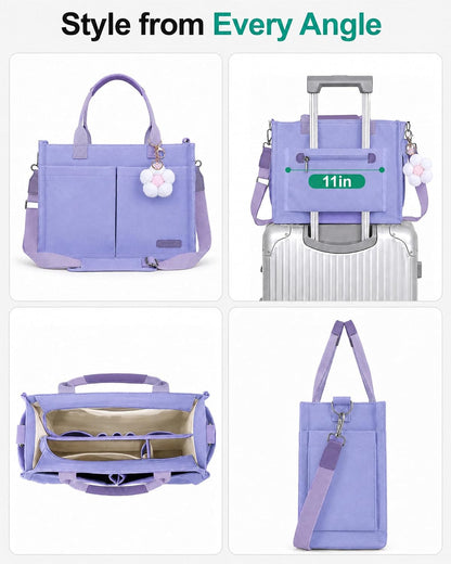 Womens Canvas Tote Bag Purse with Individual Compartment, Zipper Top, Reinforced Bottom & Luggage Sleeve