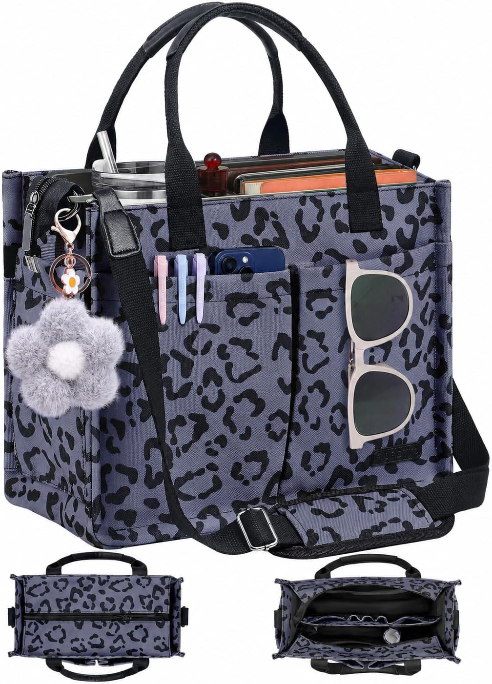 Womens Canvas Tote Bag Purse with Individual Compartment, Zipper Top, Reinforced Bottom & Luggage Sleeve