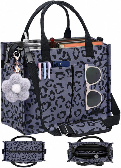 Womens Canvas Tote Bag Purse with Individual Compartment, Zipper Top, Reinforced Bottom & Luggage Sleeve