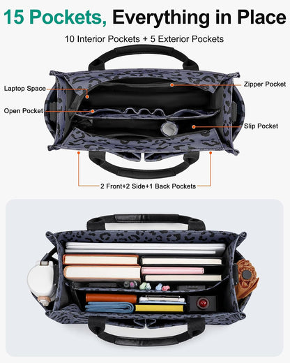 Womens Canvas Tote Bag Purse with Individual Compartment, Zipper Top, Reinforced Bottom & Luggage Sleeve