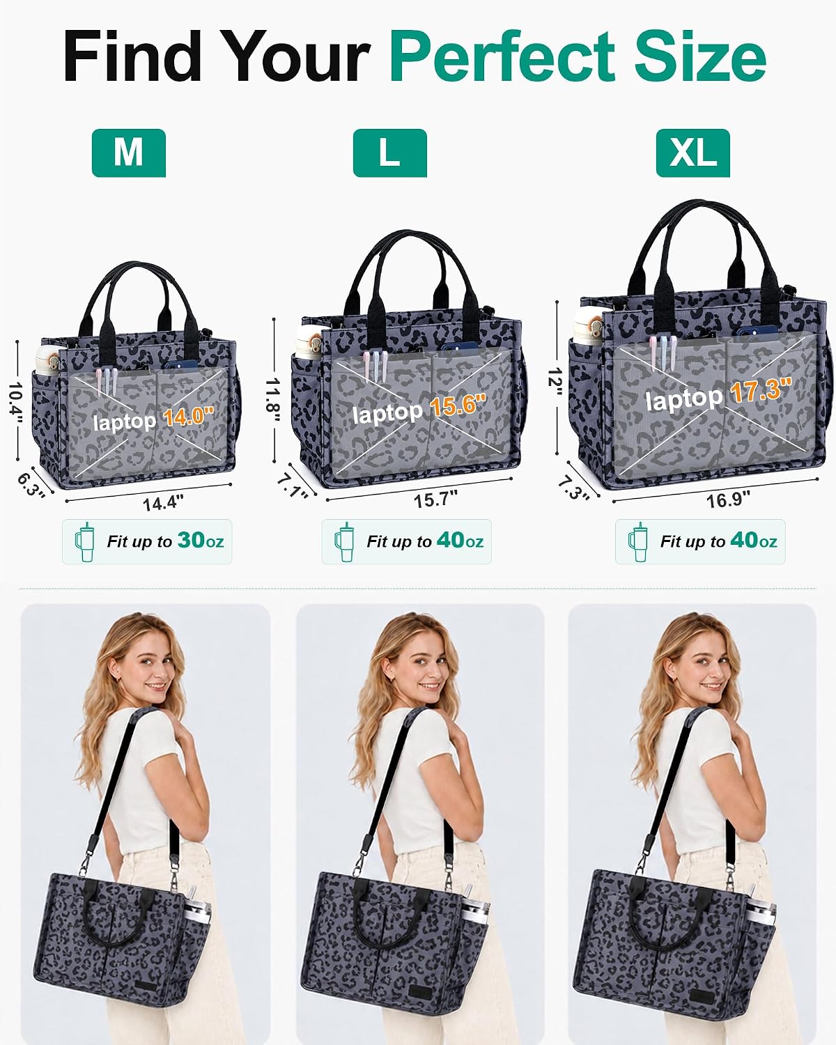 Womens Canvas Tote Bag Purse with Individual Compartment, Zipper Top, Reinforced Bottom & Luggage Sleeve
