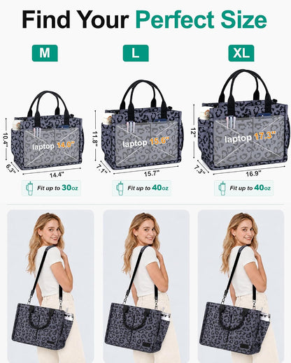 Womens Canvas Tote Bag Purse with Individual Compartment, Zipper Top, Reinforced Bottom & Luggage Sleeve