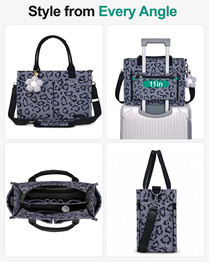 Womens Canvas Tote Bag Purse with Individual Compartment, Zipper Top, Reinforced Bottom & Luggage Sleeve