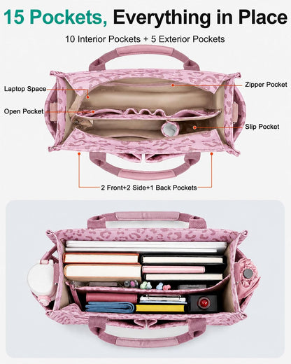 Womens Canvas Tote Bag Purse with Individual Compartment, Zipper Top, Reinforced Bottom & Luggage Sleeve