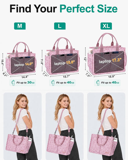 Womens Canvas Tote Bag Purse with Individual Compartment, Zipper Top, Reinforced Bottom & Luggage Sleeve