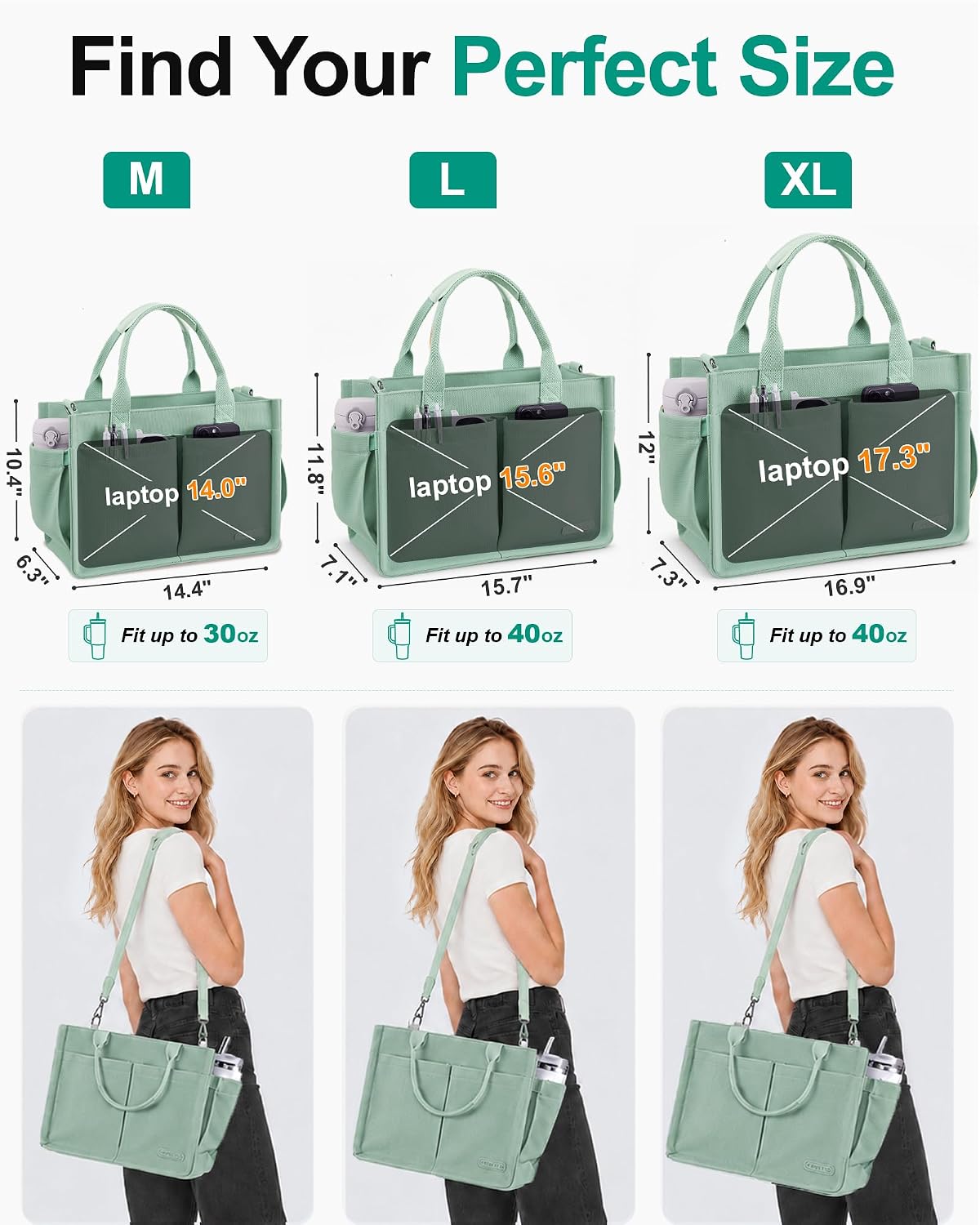 Womens Canvas Tote Bag Purse with Individual Compartment, Zipper Top, Reinforced Bottom & Luggage Sleeve