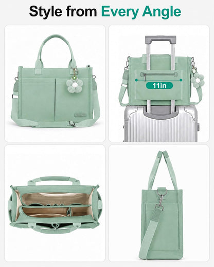 Womens Canvas Tote Bag Purse with Individual Compartment, Zipper Top, Reinforced Bottom & Luggage Sleeve