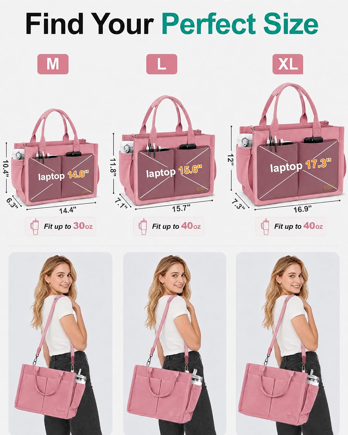 Womens Canvas Tote Bag Purse with Individual Compartment, Zipper Top, Reinforced Bottom & Luggage Sleeve