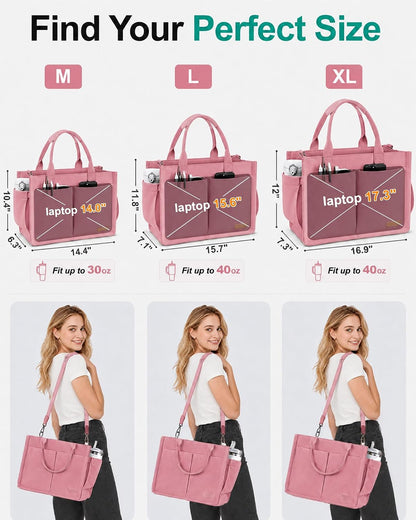 Womens Canvas Tote Bag Purse with Individual Compartment, Zipper Top, Reinforced Bottom & Luggage Sleeve