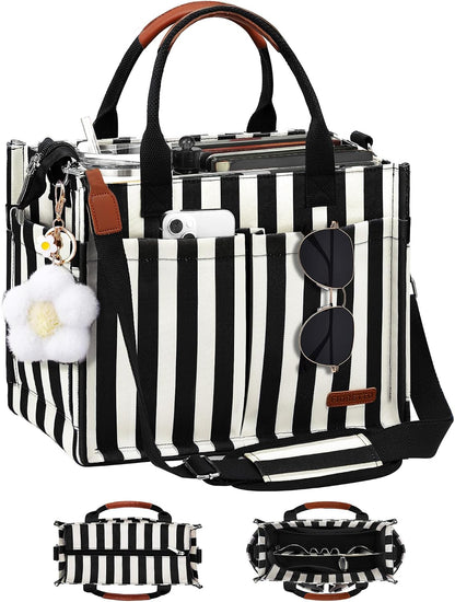 Womens Canvas Tote Bag Purse with Individual Compartment, Zipper Top, Reinforced Bottom & Luggage Sleeve