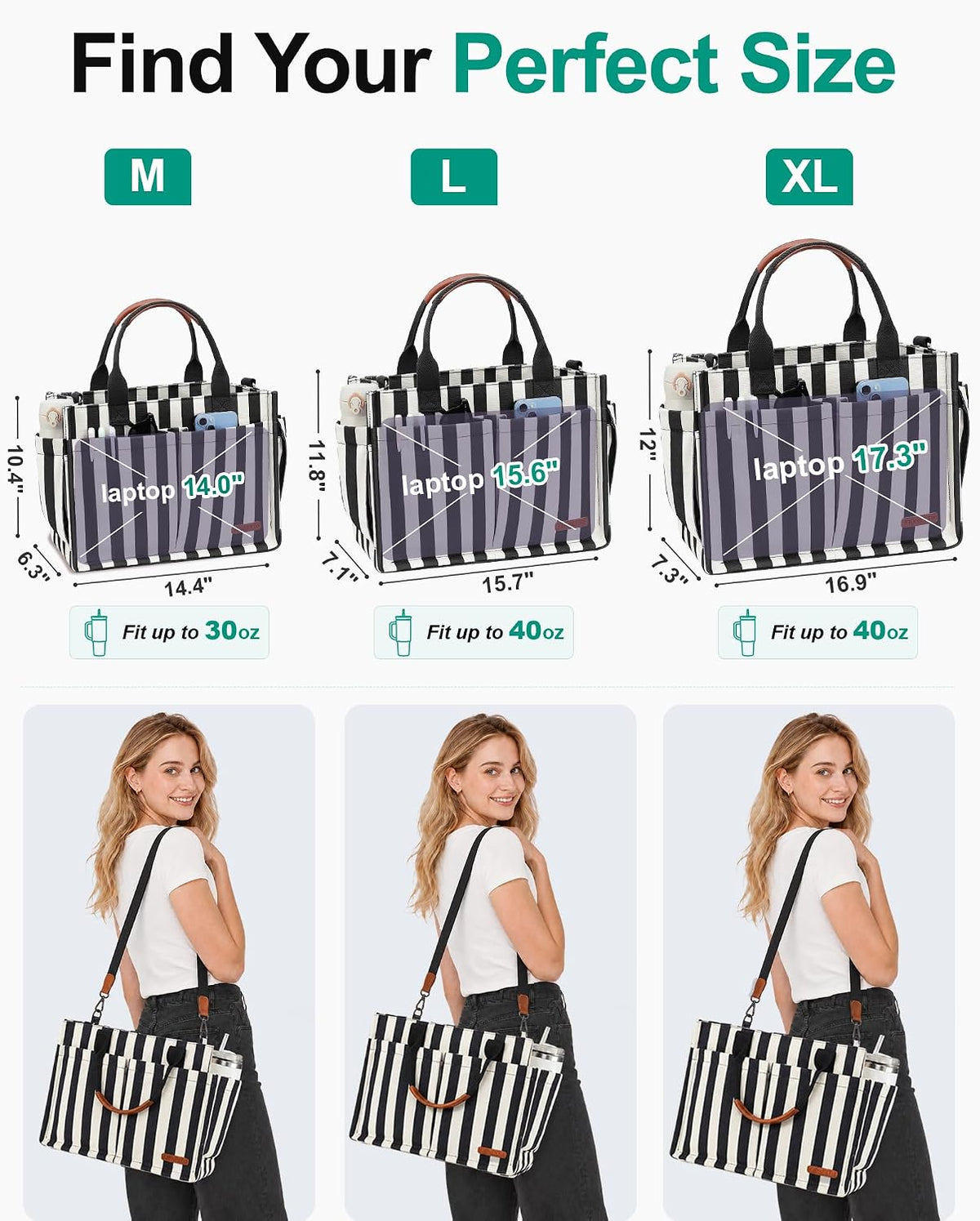 Womens Canvas Tote Bag Purse with Individual Compartment, Zipper Top, Reinforced Bottom & Luggage Sleeve