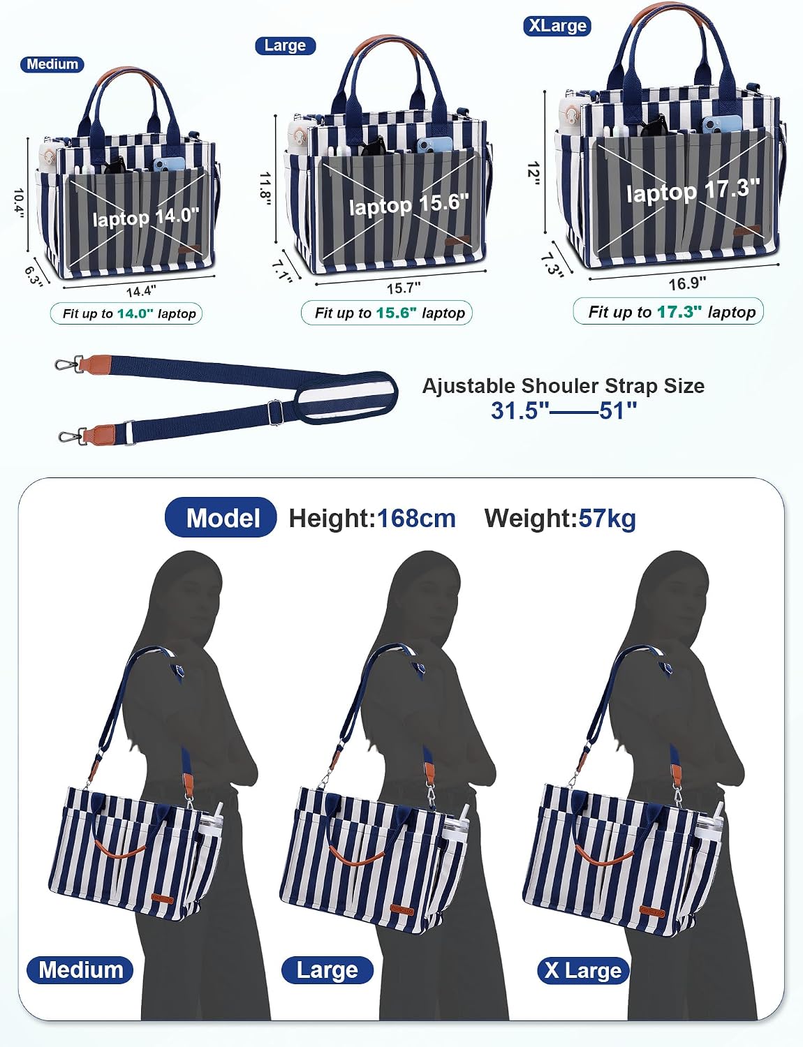 Womens Canvas Tote Bag Purse with Individual Compartment, Zipper Top, Reinforced Bottom & Luggage Sleeve