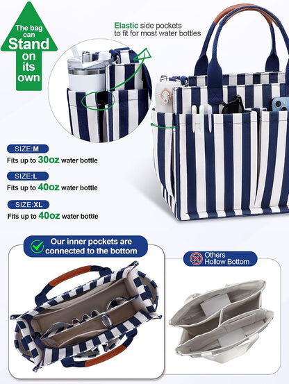 Womens Canvas Tote Bag Purse with Individual Compartment, Zipper Top, Reinforced Bottom & Luggage Sleeve