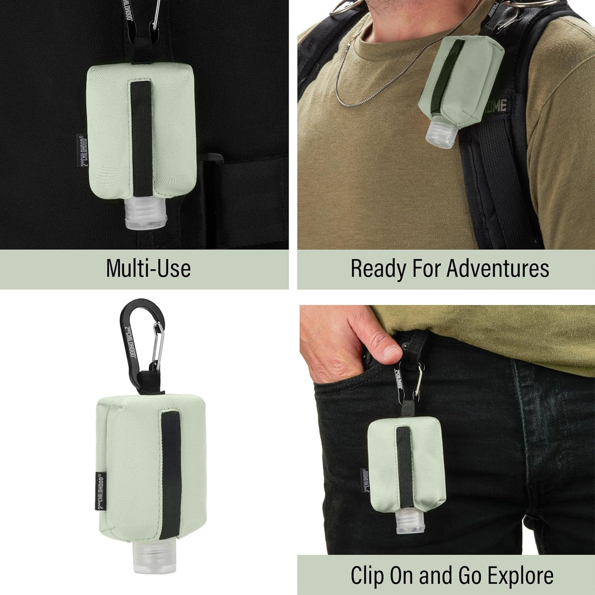 Mini Travel Hand Sanitizer Keychain Holder Case, Clip-On