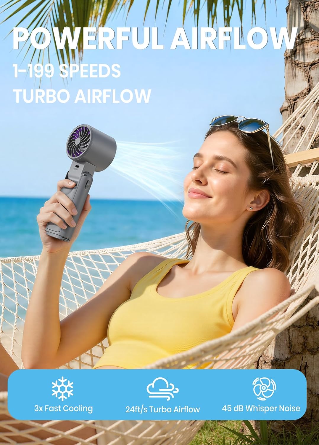 Portable Handheld Turbo Fan, 1-199 Speed Adjustable, Black