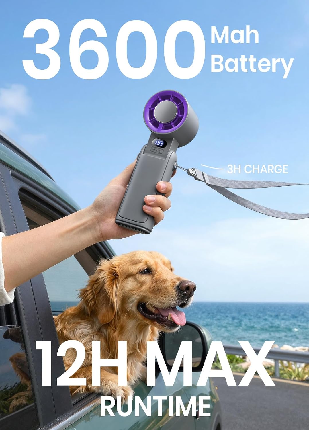 Portable Handheld Turbo Fan, 1-199 Speed Adjustable, Black