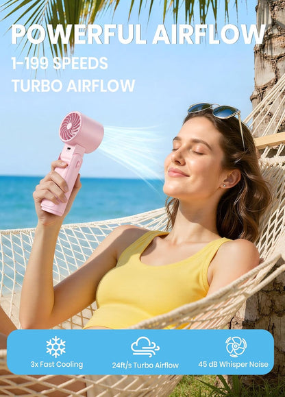 Portable Handheld Turbo Fan, 1-199 Speed Adjustable, Black