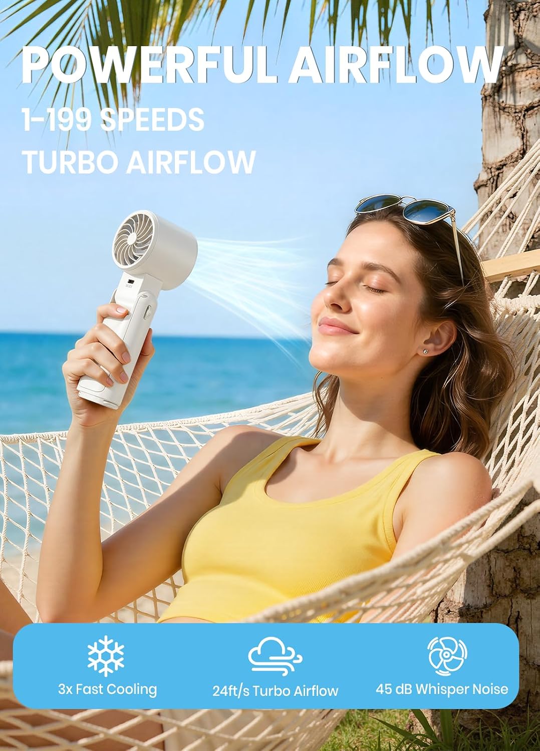Portable Handheld Turbo Fan, 1-199 Speed Adjustable, Black