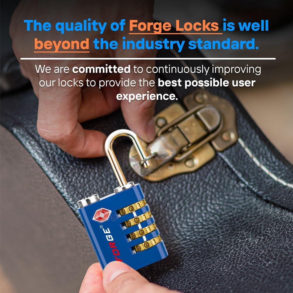 Dual-Opening: Key or Combination Access Lock, TSA Approved Locks for Luggage, Pelican case, Travel, Gym, School, Stainless Steel Shackle. (Blue 2 Pk)