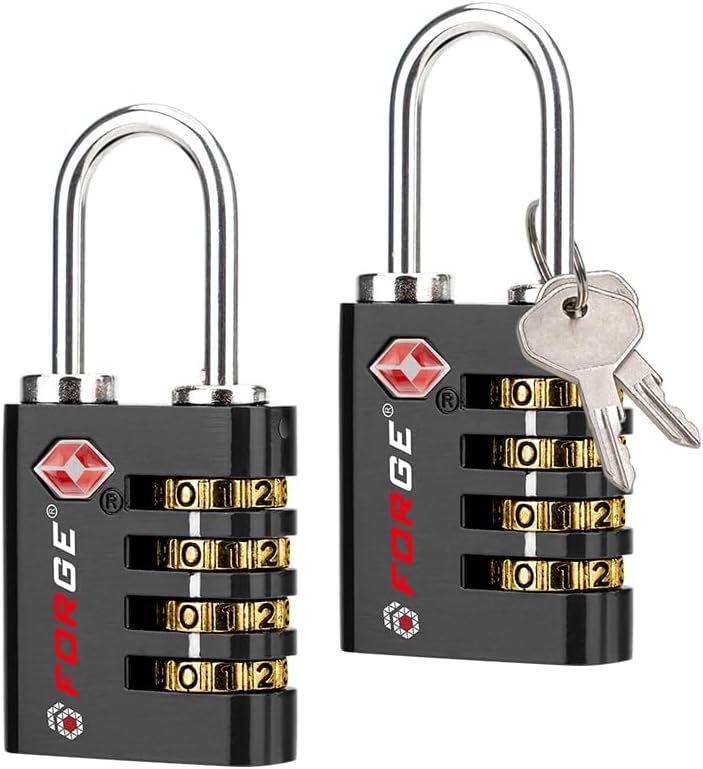 Dual-Opening: Key or Combination Access Lock, TSA Approved Locks for Luggage, Pelican case, Travel, Gym, School, Stainless Steel Shackle. (Blue 2 Pk)
