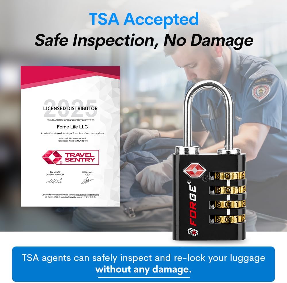 Dual-Opening: Key or Combination Access Lock, TSA Approved Locks for Luggage, Pelican case, Travel, Gym, School, Stainless Steel Shackle. (Blue 2 Pk)