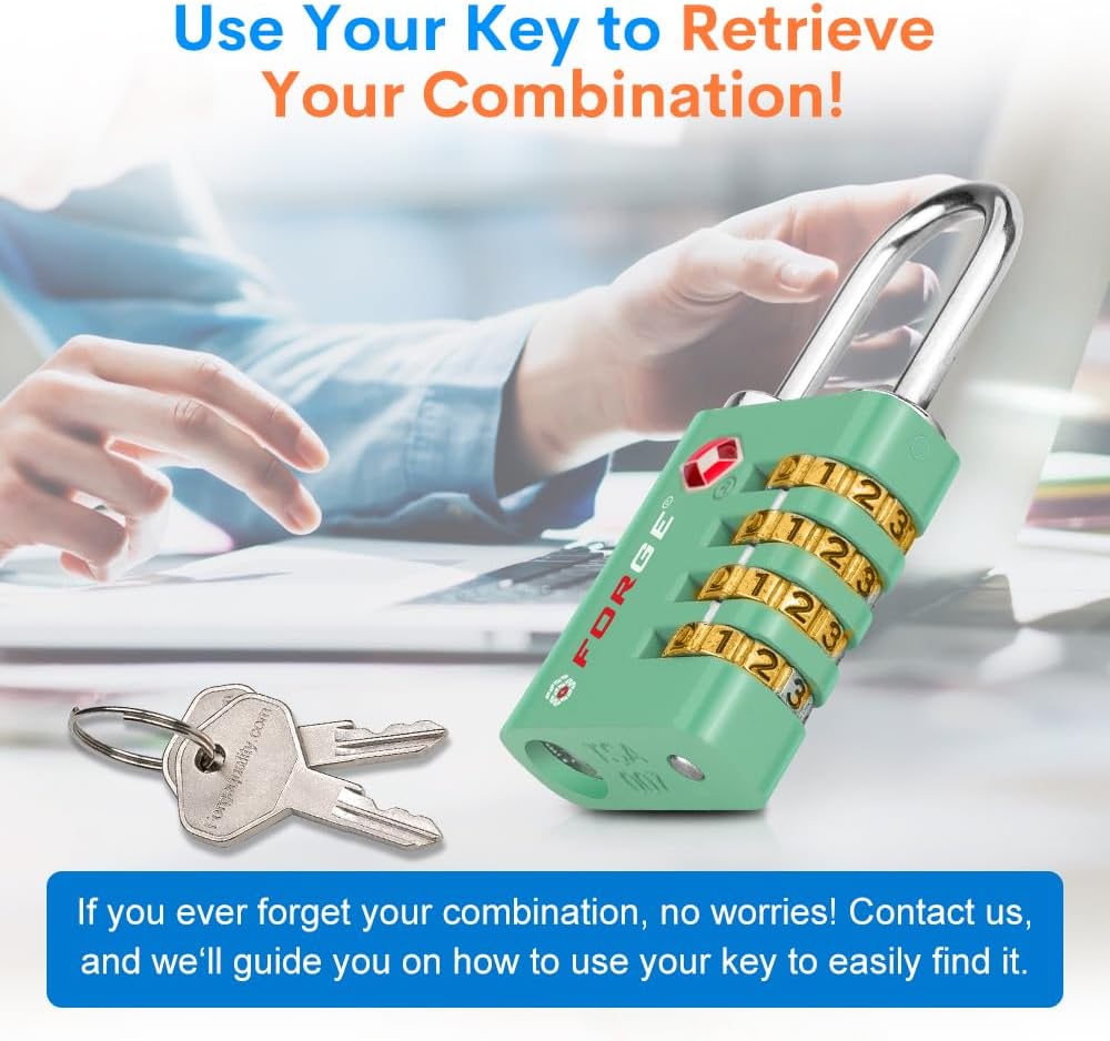 Dual-Opening: Key or Combination Access Lock, TSA Approved Locks for Luggage, Pelican case, Travel, Gym, School, Stainless Steel Shackle. (Blue 2 Pk)