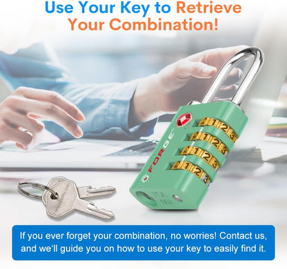 Dual-Opening: Key or Combination Access Lock, TSA Approved Locks for Luggage, Pelican case, Travel, Gym, School, Stainless Steel Shackle. (Blue 2 Pk)